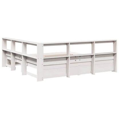 Bed met boekenkast zonder matras grenenhout wit 200x200 cm