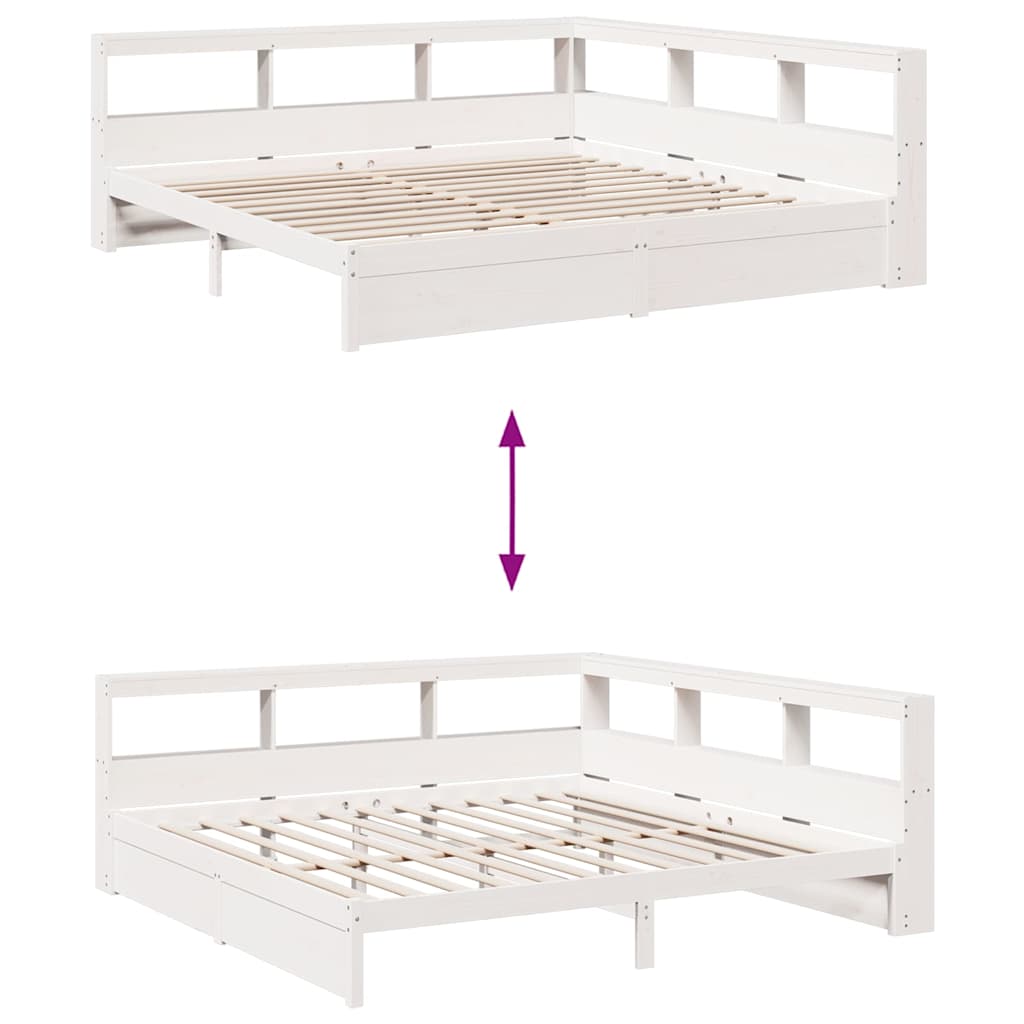 Bed met boekenkast zonder matras grenenhout wit 200x200 cm