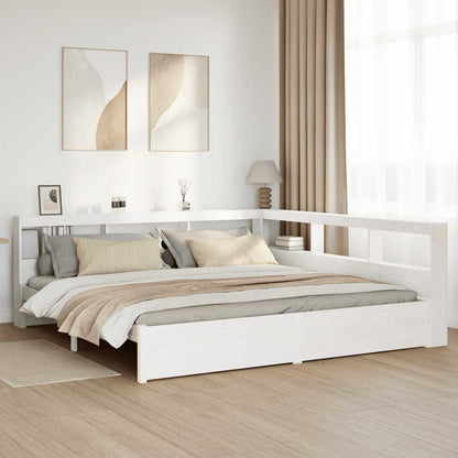 Bed met boekenkast zonder matras grenenhout wit 200x200 cm