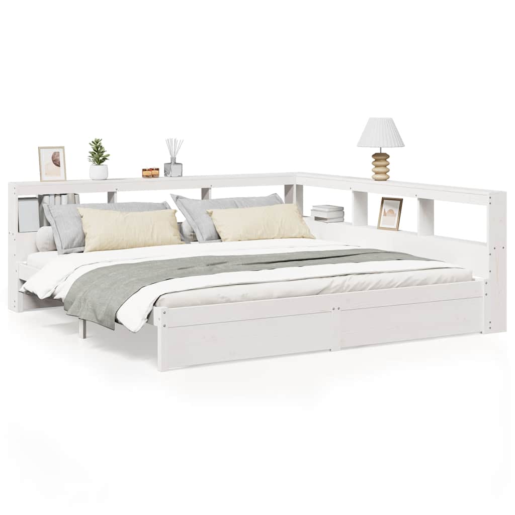Bed met boekenkast zonder matras grenenhout wit 180x200 cm