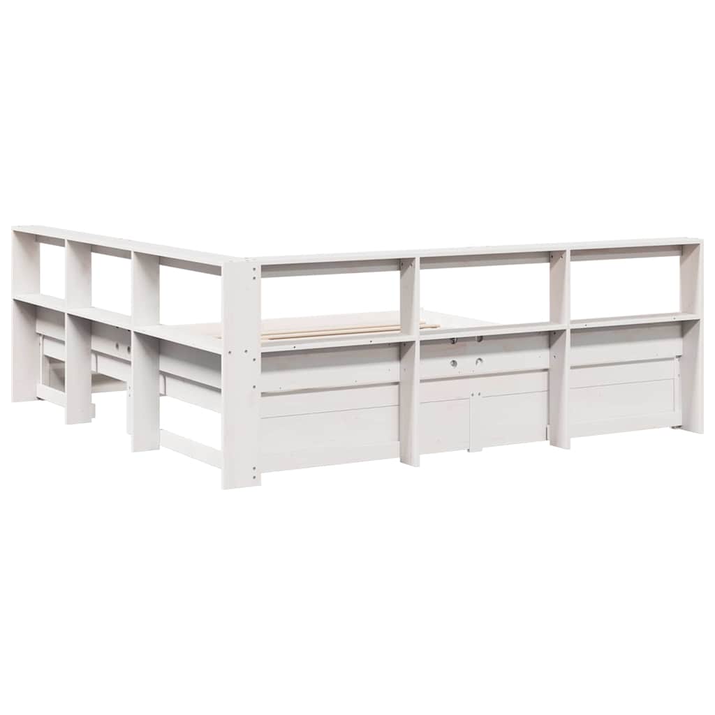 Bed met boekenkast zonder matras grenenhout wit 180x200 cm