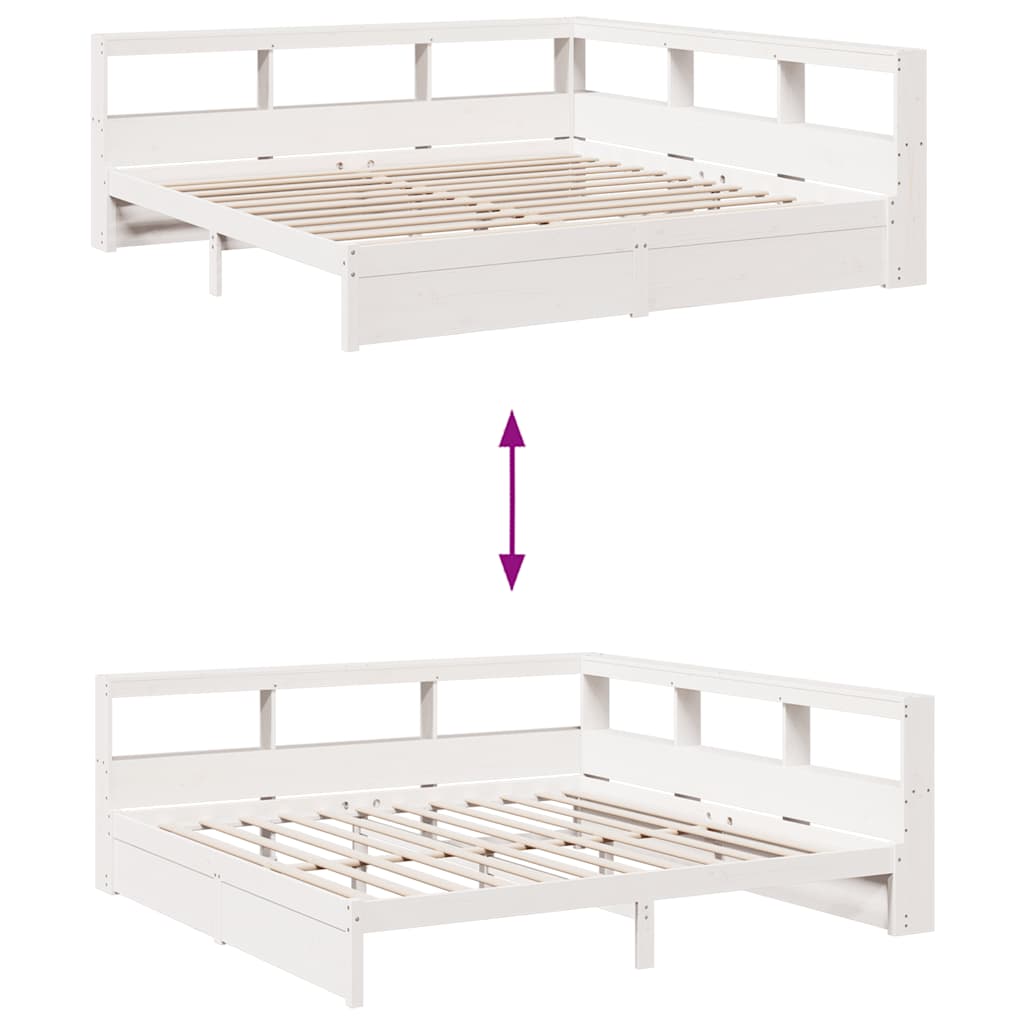Bed met boekenkast zonder matras grenenhout wit 180x200 cm