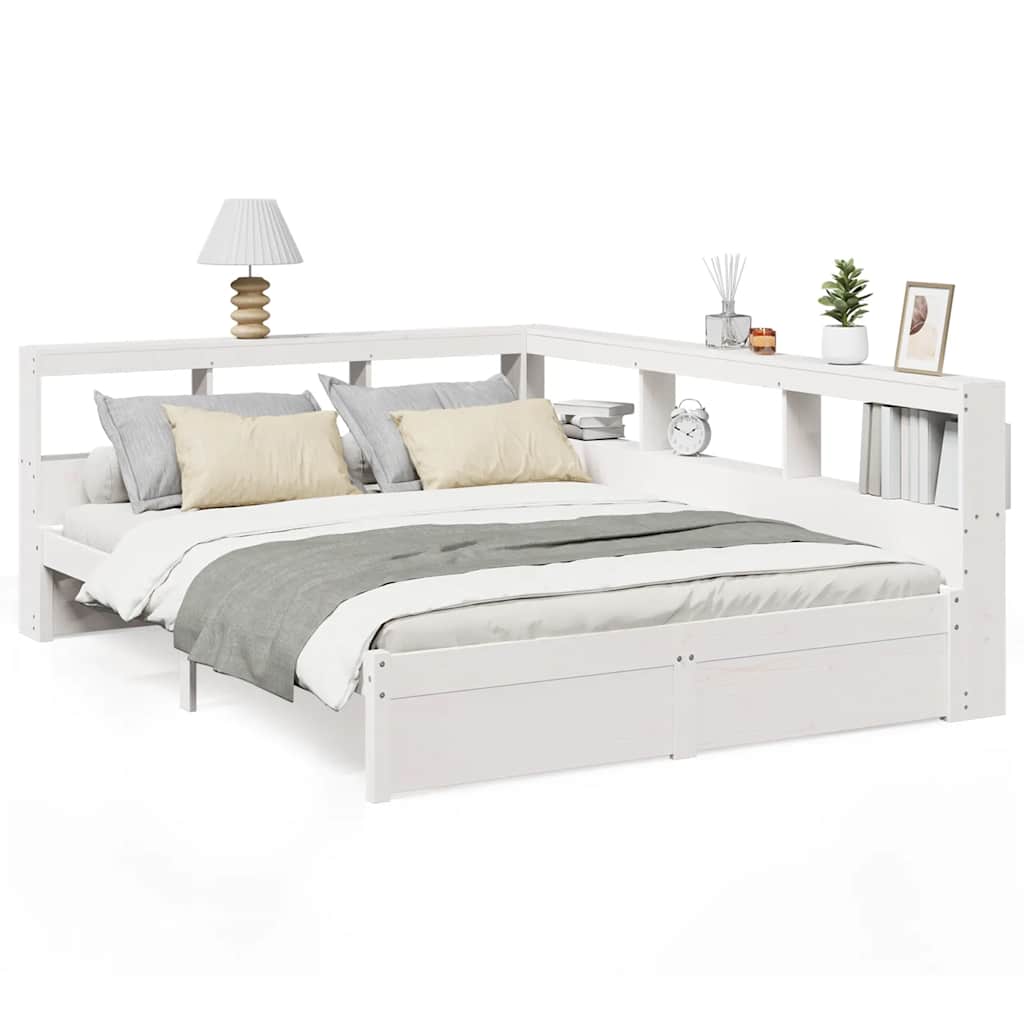 Bed met boekenkast zonder matras grenenhout wit 160x200 cm