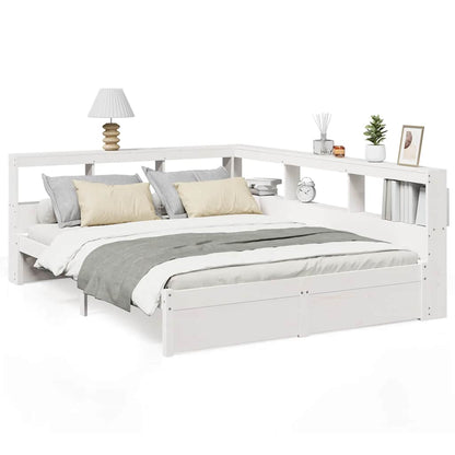 Bed met boekenkast zonder matras grenenhout wit 160x200 cm