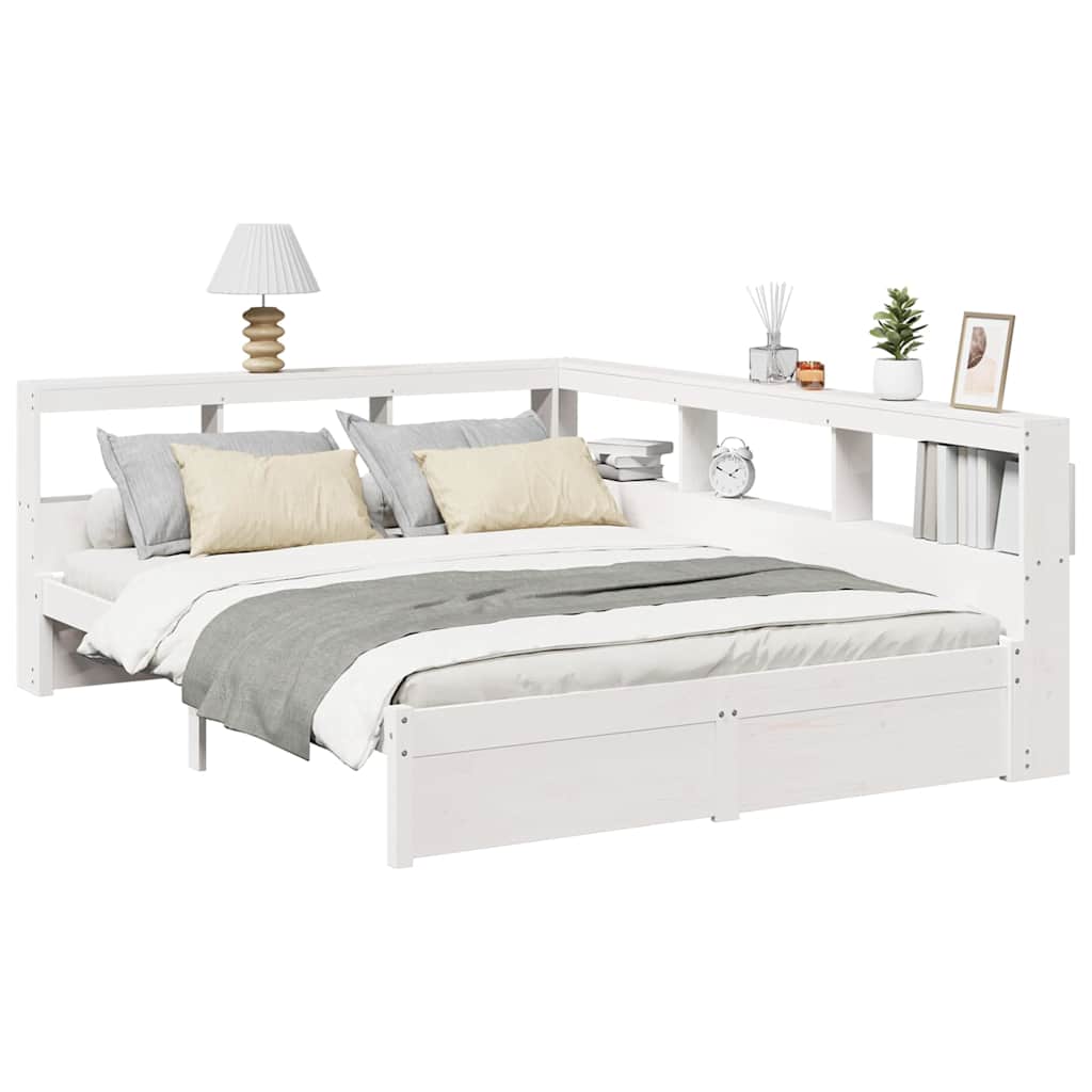 Bed met boekenkast zonder matras grenenhout wit 160x200 cm