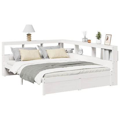 Bed met boekenkast zonder matras grenenhout wit 160x200 cm