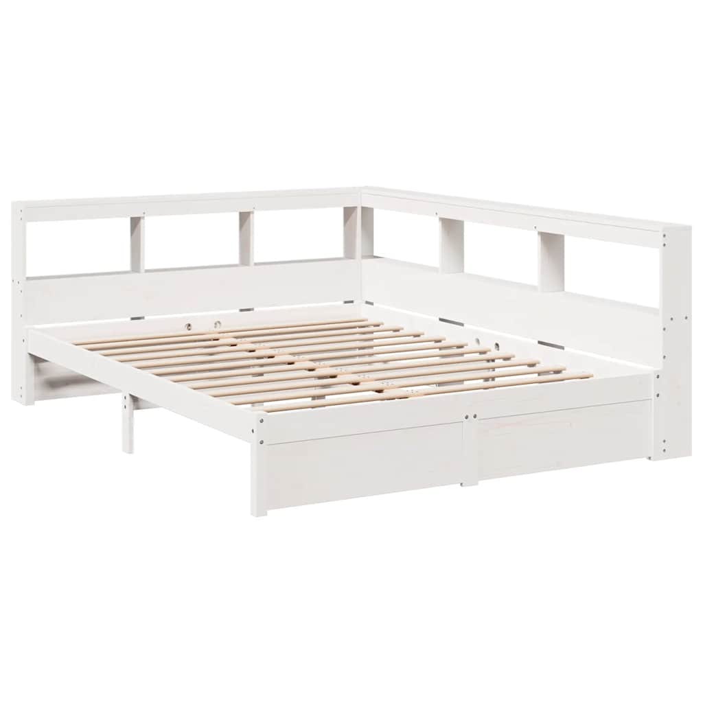 Bed met boekenkast zonder matras grenenhout wit 160x200 cm