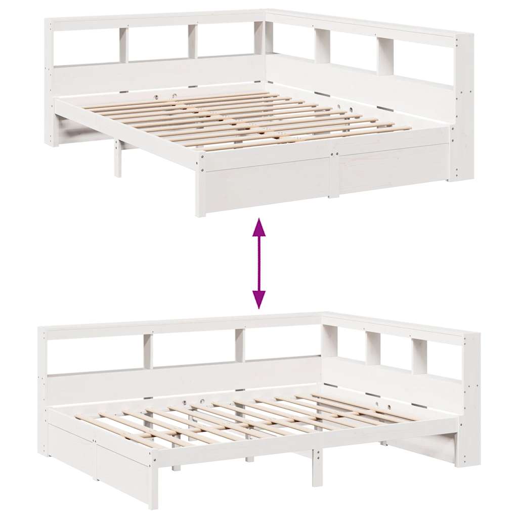 Bed met boekenkast zonder matras grenenhout wit 160x200 cm