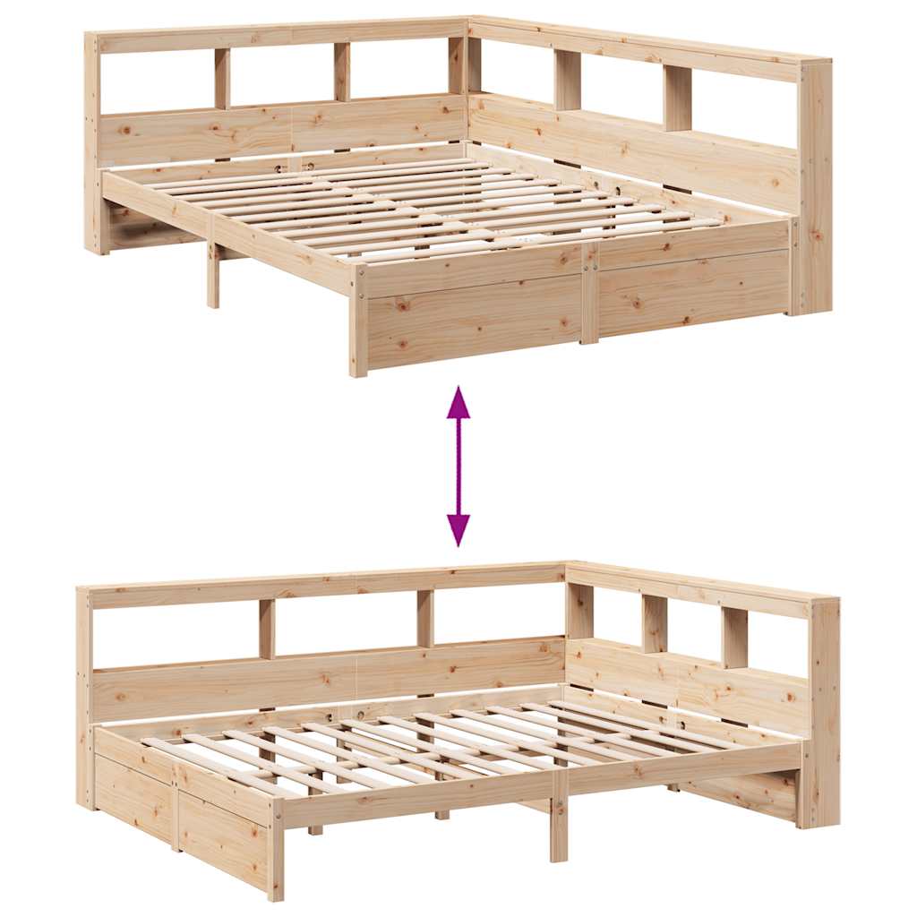 Bed met boekenkast zonder matras massief grenenhout 150x200 cm