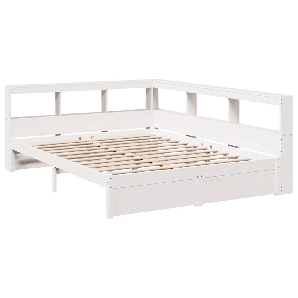 Bed met boekenkast zonder matras grenenhout wit 150x200 cm