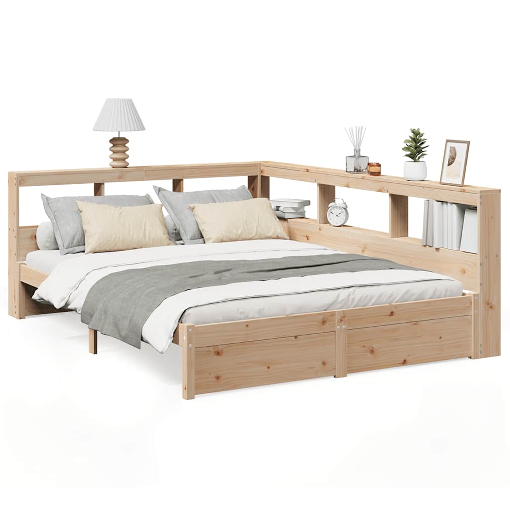 Bed met boekenkast zonder matras massief grenenhout 140x200 cm