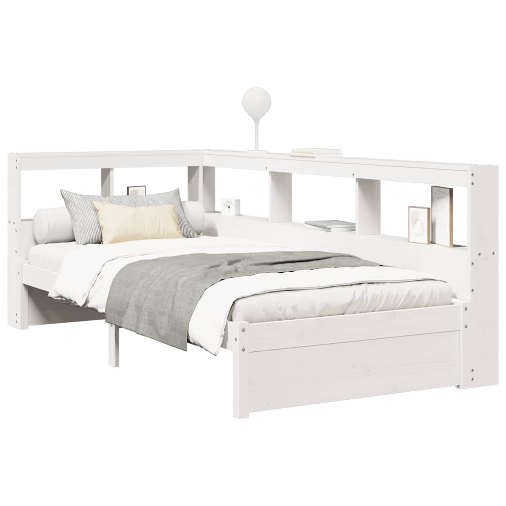 Bed met boekenkast zonder matras grenenhout wit 90x200 cm