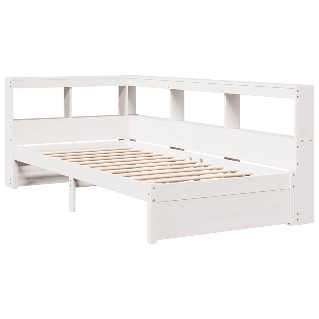 Bed met boekenkast zonder matras grenenhout wit 90x200 cm