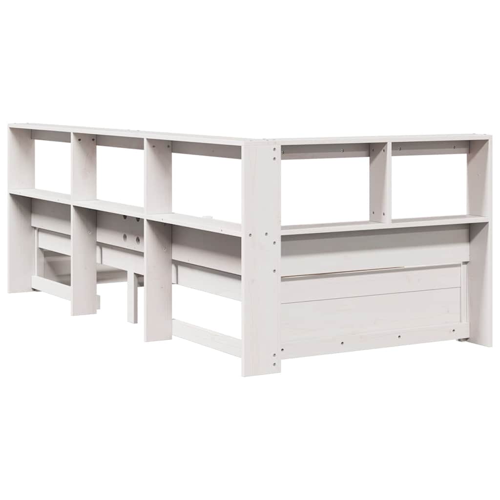 Bed met boekenkast zonder matras grenenhout wit 90x200 cm
