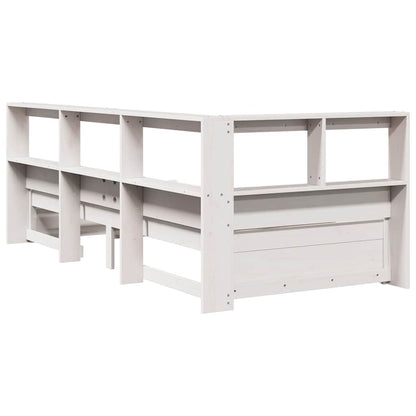 Bed met boekenkast zonder matras grenenhout wit 90x200 cm