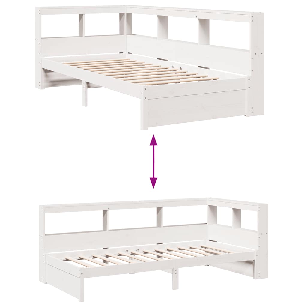 Bed met boekenkast zonder matras grenenhout wit 90x200 cm