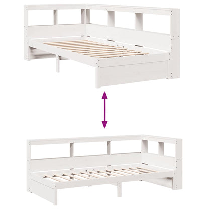 Bed met boekenkast zonder matras grenenhout wit 90x200 cm
