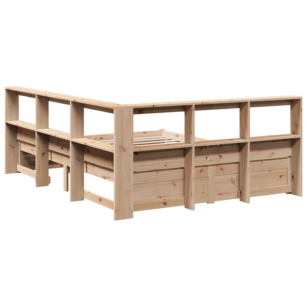 Bed met boekenkast zonder matras massief grenenhout 140x190 cm