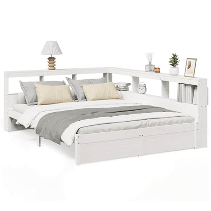 Bed met boekenkast zonder matras grenenhout wit 140x190 cm