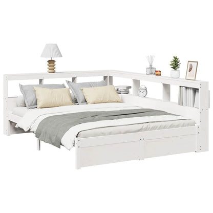 Bed met boekenkast zonder matras grenenhout wit 140x190 cm