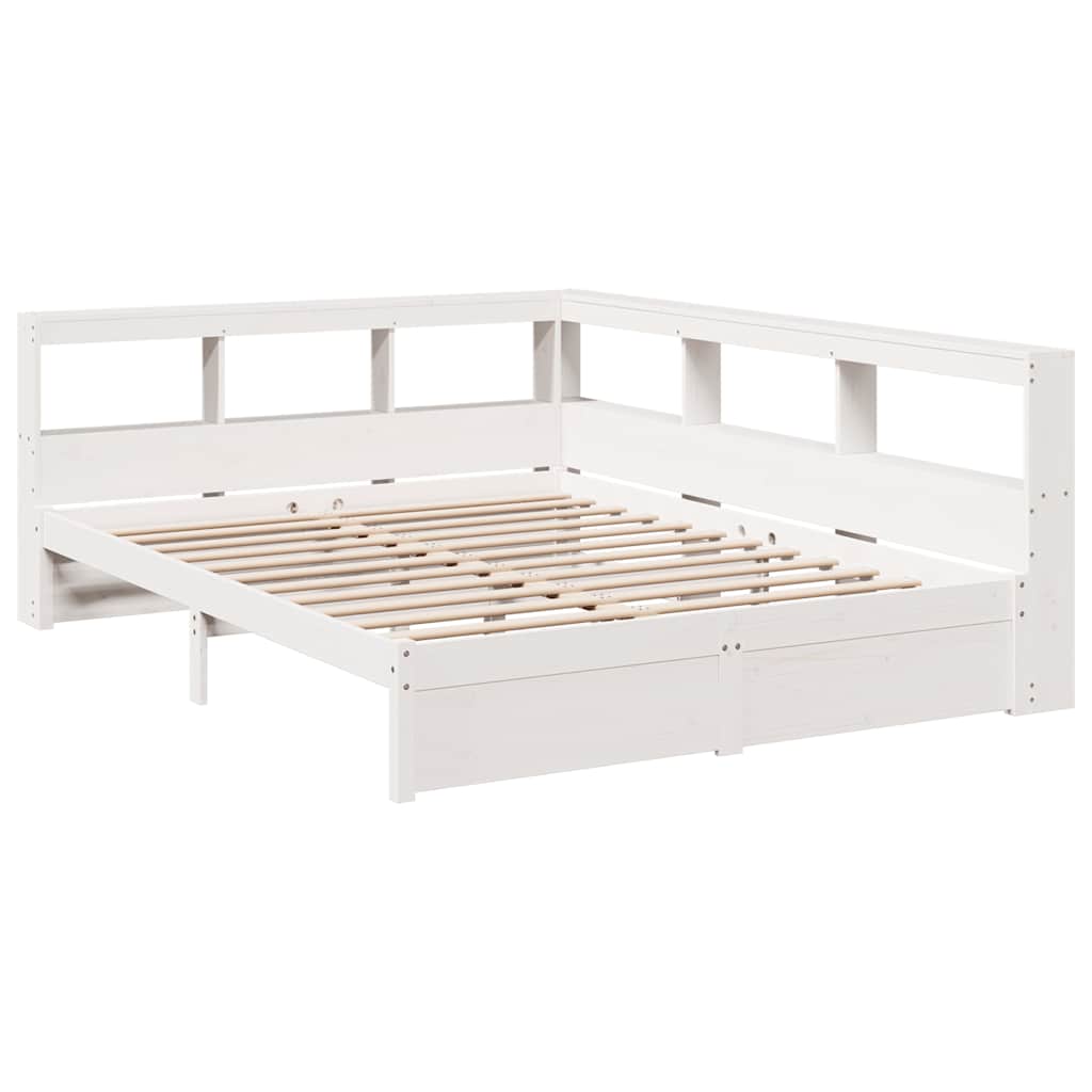 Bed met boekenkast zonder matras grenenhout wit 140x190 cm