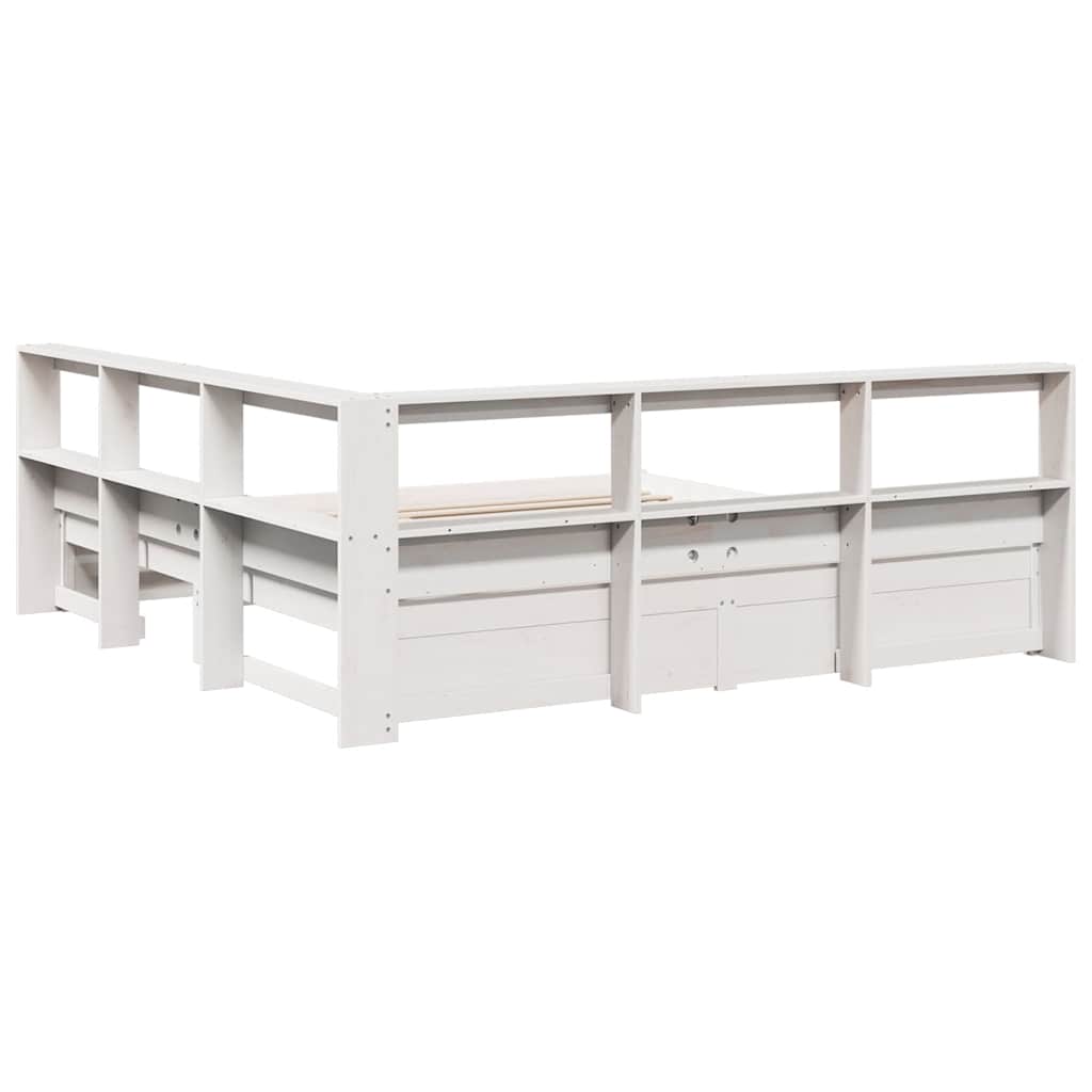 Bed met boekenkast zonder matras grenenhout wit 140x190 cm
