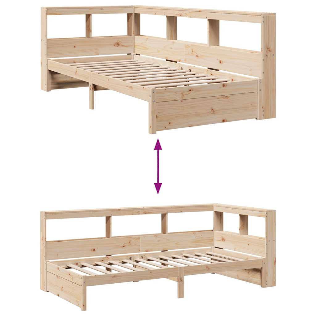 Bed met boekenkast zonder matras massief grenenhout 90x190 cm