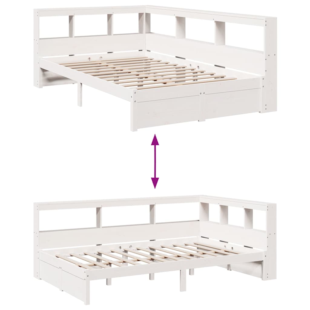 Bed Met Boekenkast Zonder Matras Grenenhout 90 x 190 cm Wit