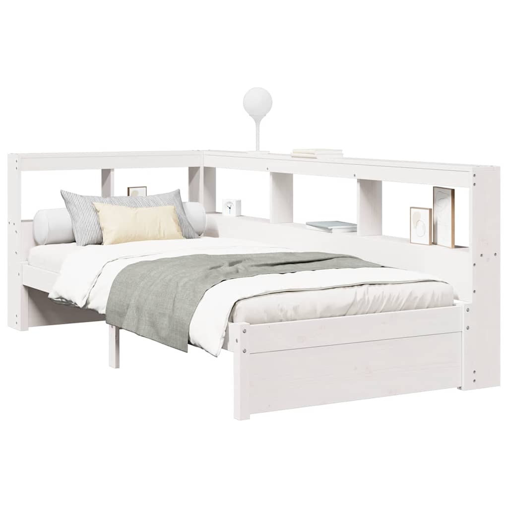 Bed met boekenkast zonder matras grenenhout wit 75x190 cm
