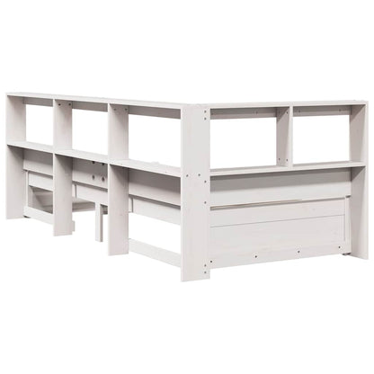 Bed met boekenkast zonder matras grenenhout wit 75x190 cm