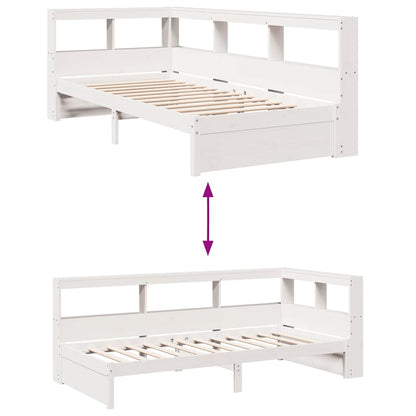Bed met boekenkast zonder matras grenenhout wit 75x190 cm