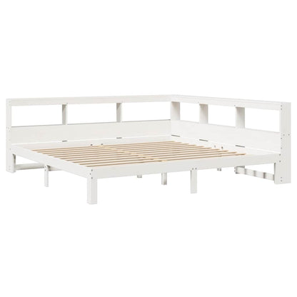 Bed met boekenkast zonder matras grenenhout wit 200x200 cm