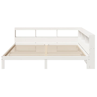 Bed met boekenkast zonder matras grenenhout wit 200x200 cm