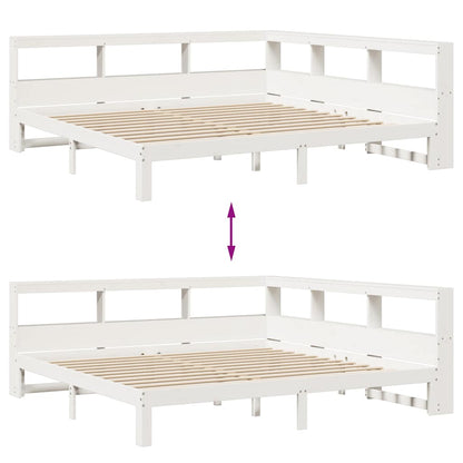Bed met boekenkast zonder matras grenenhout wit 200x200 cm