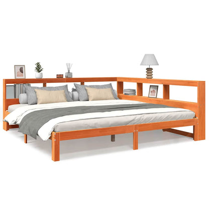 Bed met boekenkast zonder matras grenenhout wasbruin 180x200 cm