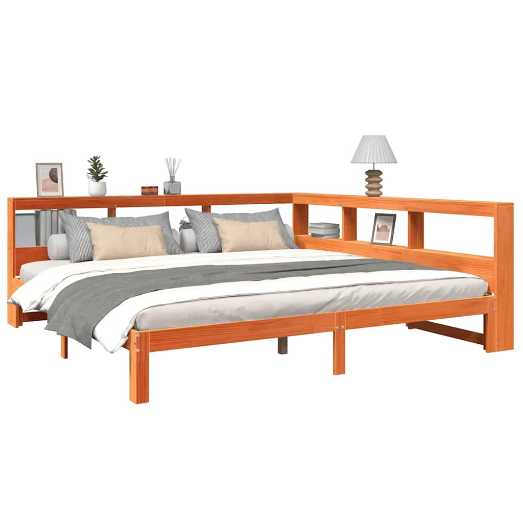 Bed met boekenkast zonder matras grenenhout wasbruin 180x200 cm