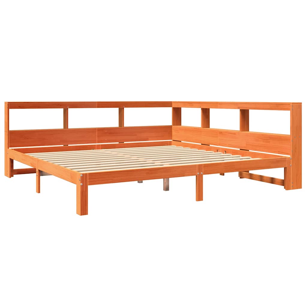 Bed met boekenkast zonder matras grenenhout wasbruin 180x200 cm