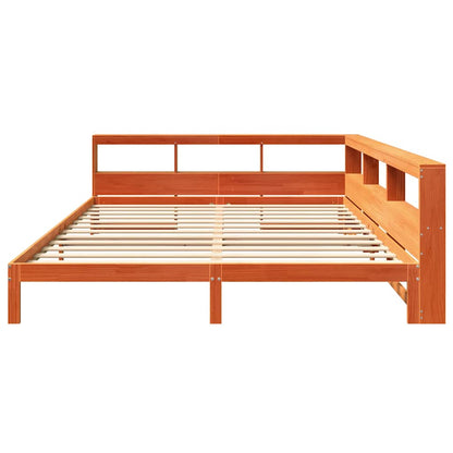 Bed met boekenkast zonder matras grenenhout wasbruin 180x200 cm