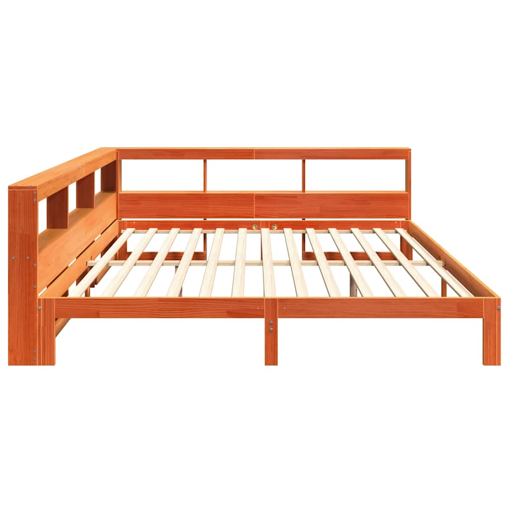 Bed met boekenkast zonder matras grenenhout wasbruin 180x200 cm