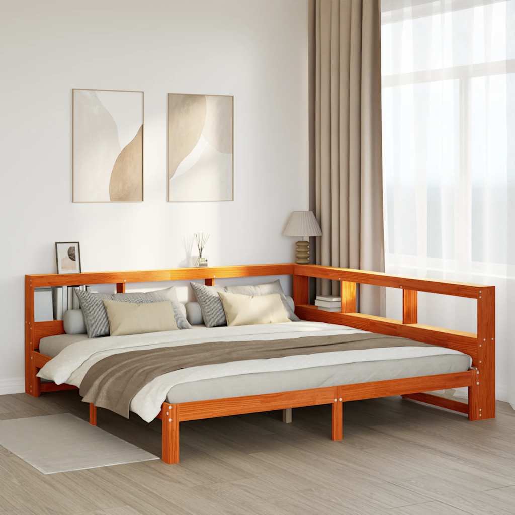 Bed met boekenkast zonder matras grenenhout wasbruin 180x200 cm