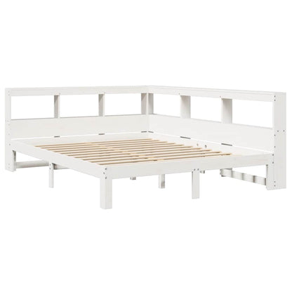 Bed met boekenkast zonder matras grenenhout wit 150x200 cm