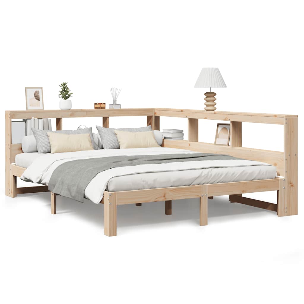 Bed met boekenkast zonder matras massief grenenhout 140x200 cm