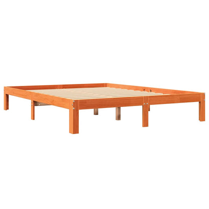 Bed met boekenkast zonder matras grenenhout wasbruin 140x200 cm