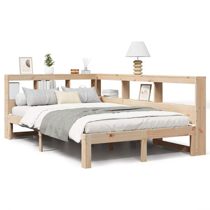 Bed Met Boekenkast Zonder Matras Massief Grenenhout 120 x 200 cm Naturel