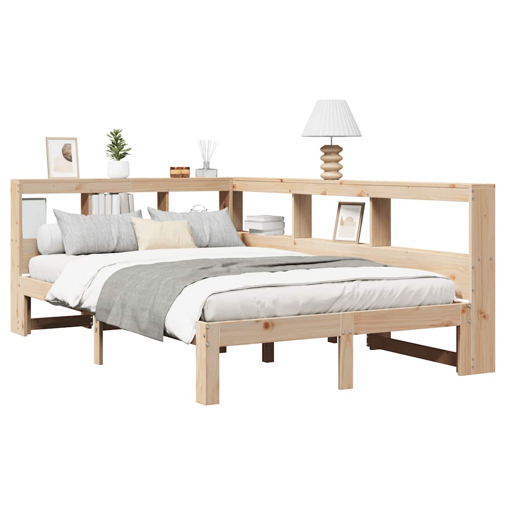 Bed Met Boekenkast Zonder Matras Massief Grenenhout 120 x 200 cm Naturel