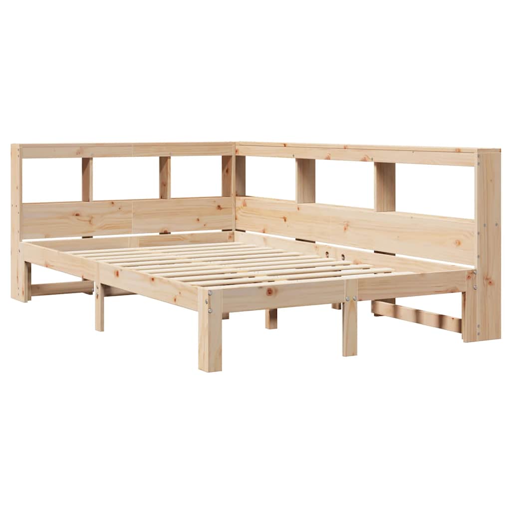 Bed Met Boekenkast Zonder Matras Massief Grenenhout 120 x 200 cm Naturel