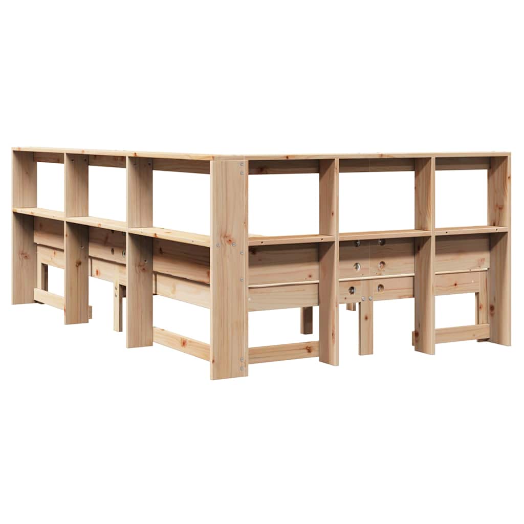 Bed Met Boekenkast Zonder Matras Massief Grenenhout 120 x 200 cm Naturel