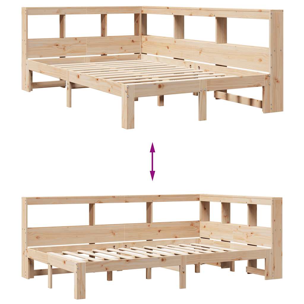 Bed Met Boekenkast Zonder Matras Massief Grenenhout 120 x 200 cm Naturel