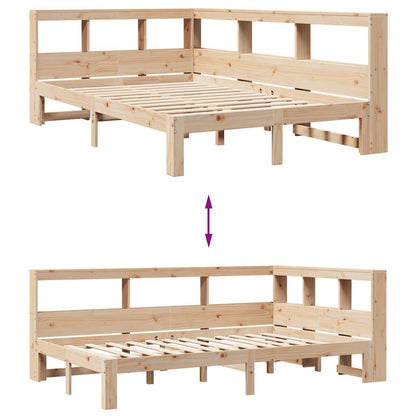 Bed Met Boekenkast Zonder Matras Massief Grenenhout 120 x 200 cm Naturel