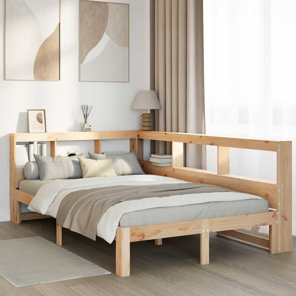 Bed Met Boekenkast Zonder Matras Massief Grenenhout 120 x 200 cm Naturel